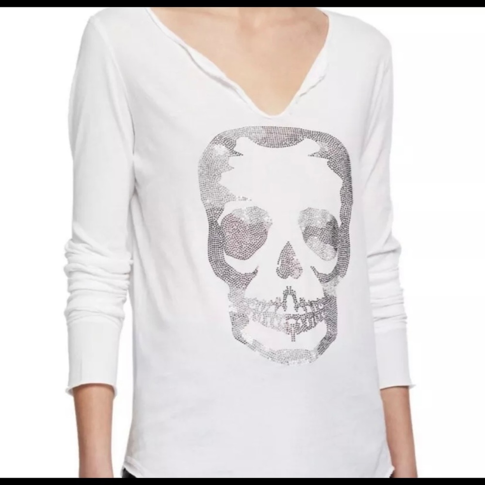 NEW Zadig & Voltaire Tunisien ml long sleeve camo skull in blanc white Large